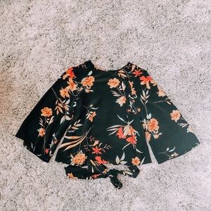 CODE X MODE BLACK FLORAL BLOUSE WITH TIE FRONT